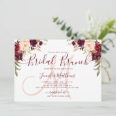 Burgundy Floral Elegant Monogram Bridal Brunch Kaart (Staand voorkant)