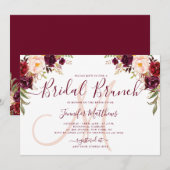 Burgundy Floral Elegant Monogram Bridal Brunch Kaart (Voorkant / Achterkant)