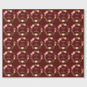 Burgundy Floral Elegant Peony Monogram Weddenschap Cadeaupapier (Vlak)