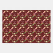 Burgundy Floral Elegant Peony Monogram Weddenschap Inpakpapier Vel (Voorkant)