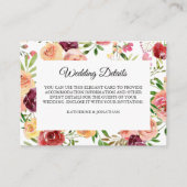 Burgundy Floral Elegant Peony Wedding Details Informatiekaartje (Voorkant)