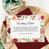 Burgundy Floral Elegant Peony Wedding Details Informatiekaartje