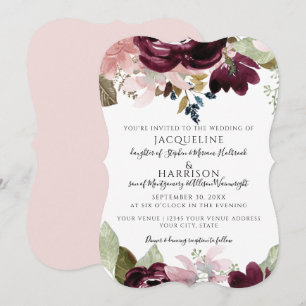 Burgundy Floral Elegant Pink Herfst Foliage Wedden Kaart