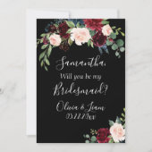 Burgundy Floral Elegant Rustic be be My Bridesmaid Kaart (Voorkant)