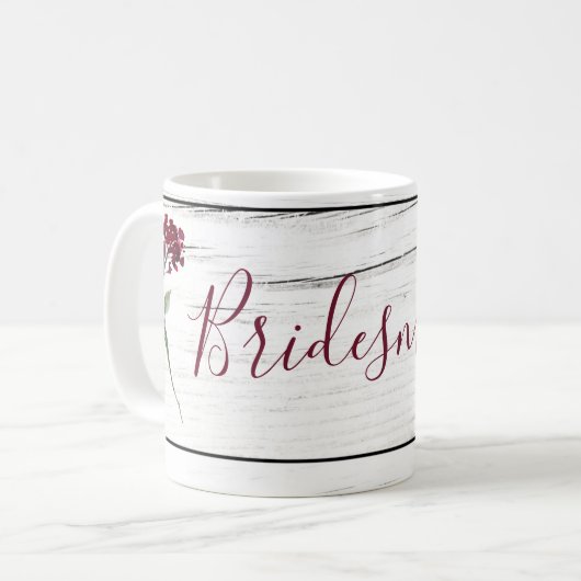 Burgundy Floral Elegant Rustic Bridesmaid Koffiemok (Voorkant links)