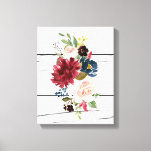 Burgundy Floral Elegant Rustic Canvas Afdruk