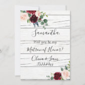 Burgundy Floral Elegant Rustic Matron of Honor Kaart (Voorkant)