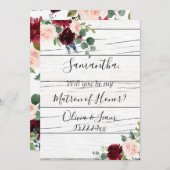 Burgundy Floral Elegant Rustic Matron of Honor Kaart (Voorkant / Achterkant)