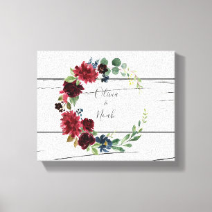 Burgundy Floral Elegant Rustic Names Keepslag Canvas Afdruk