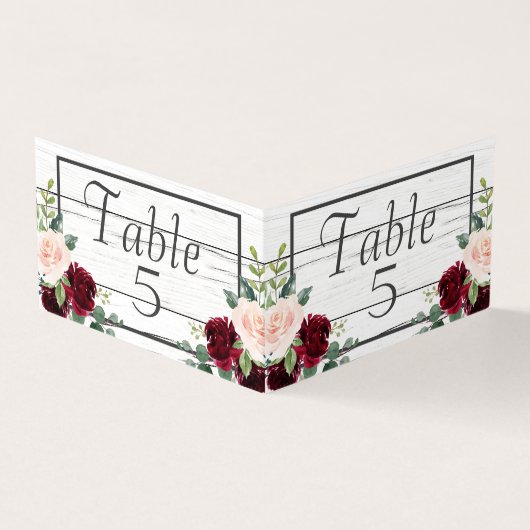 Burgundy Floral Elegant Rustic Table Numbers Kaart (Buitenkant)