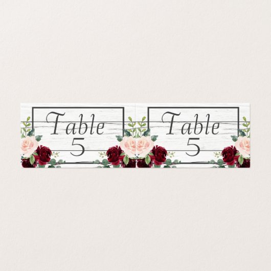 Burgundy Floral Elegant Rustic Table Numbers Kaart (Buitenkant ongevouwen)