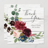 Burgundy Floral Elegant Rustic Waterverf Bedankt (Voorkant / Achterkant)