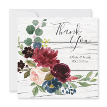 Burgundy Floral Elegant Rustic Waterverf Bedankt