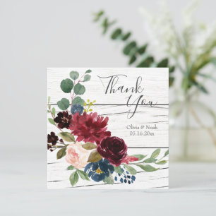 Burgundy Floral Elegant Rustic Waterverf Bedankt