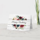 Burgundy Floral Elegant Rustic Waterverf Birthday Kaart (Voorkant)