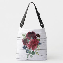 Burgundy Floral Elegant Rustic Waterverf Crossbody Tas