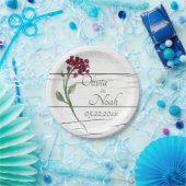 Burgundy Floral Elegant Rustic Waterverf Name Papieren Bordje (Feest)