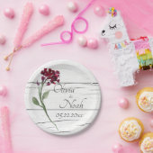 Burgundy Floral Elegant Rustic Waterverf Name Papieren Bordje (Feest)