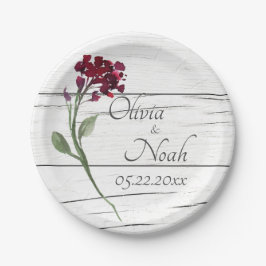 Burgundy Floral Elegant Rustic Waterverf Name Papieren Bordje