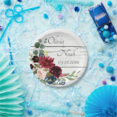 Burgundy Floral Elegant Rustic Waterverf  Papieren Bordje (Feest)