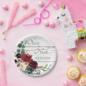 Burgundy Floral Elegant Rustic Waterverf  Papieren Bordje (Feest)