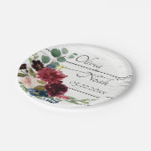 Burgundy Floral Elegant Rustic Waterverf  Papieren Bordje (Gekanteld)