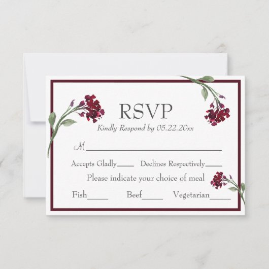 Burgundy Floral Elegant Rustic Waterverf RSVP (Voorkant)