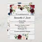 Burgundy Floral Elegant Rustic Wedding Kaart (Voorkant / Achterkant)