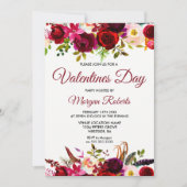 Burgundy Floral Elegant Valentijnsdag Invite Kaart (Voorkant)