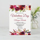 Burgundy Floral Elegant Valentijnsdag Invite Kaart (Staand voorkant)