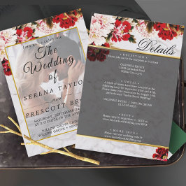 Burgundy Floral Elegant Vellum Wedding Invitation Kaart