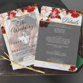 Burgundy Floral Elegant Vellum Wedding Invitation Kaart
