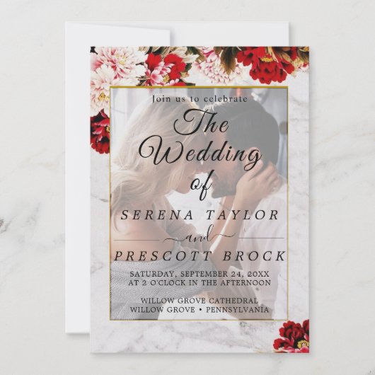 Burgundy Floral Elegant Vellum Wedding Invitation Kaart (Voorkant)