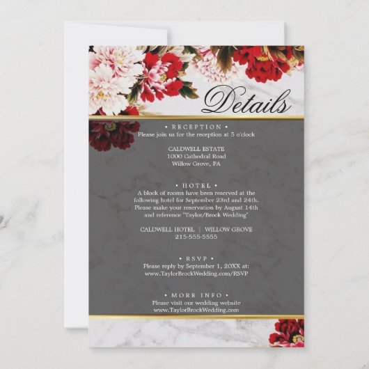 Burgundy Floral Elegant Vellum Wedding Invitation Kaart (Achterkant)