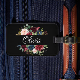 Burgundy Floral Elegant Waterverf Bagagelabel