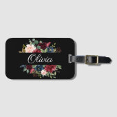Burgundy Floral Elegant  Waterverf Bagagelabel (Voorkant (horizontaal))