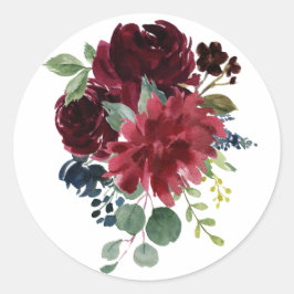 Burgundy Floral Elegant Waterverf Modern Ronde Sticker