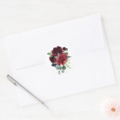 Burgundy Floral Elegant Waterverf Modern Ronde Sticker (Envelop)