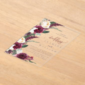 Burgundy Floral Elegant Wedding Acryl Uitnodigingen (Laagn)
