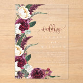 Burgundy Floral Elegant Wedding Acryl Uitnodigingen (Voorkant)