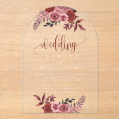 Burgundy Floral Elegant Wedding Acryl Uitnodigingen (Voorkant)