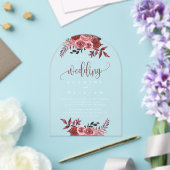 Burgundy Floral Elegant Wedding Acryl Uitnodigingen (Insitu (Huwelijk))