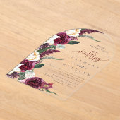 Burgundy Floral Elegant Wedding Acryl Uitnodigingen (Laagn)