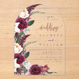 Burgundy Floral Elegant Wedding Acryl Uitnodigingen