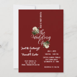 Burgundy Floral Elegant Wedding Invitation Kaart