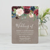 Burgundy Floral  Elegant Wedding Invite Kaart (Staand voorkant)