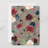 Burgundy Floral  Elegant Wedding Invite Kaart (Achterkant)