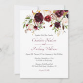 Burgundy Floral Elegant Wedding Kaart (Voorkant)