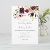 Burgundy Floral Elegant Wedding Kaart (Staand voorkant)