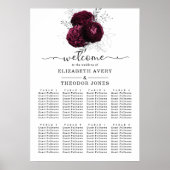 Burgundy Floral Elegant Wedding Seating Charts Poster (Voorkant)